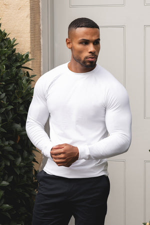 Athletic Fit Long Sleeve T-Shirt in White - TAILORED ATHLETE - USA