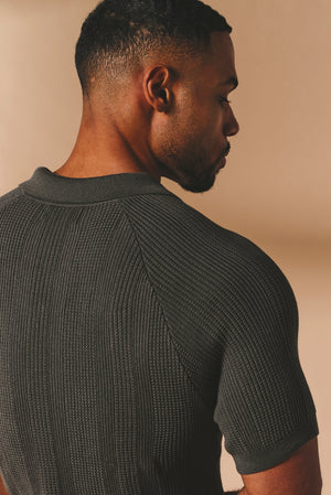 Vertical Stripe Knitted Polo Shirt in Khaki - TAILORED ATHLETE - USA