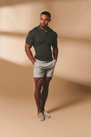 Vertical Stripe Knitted Polo Shirt in Khaki - TAILORED ATHLETE - USA