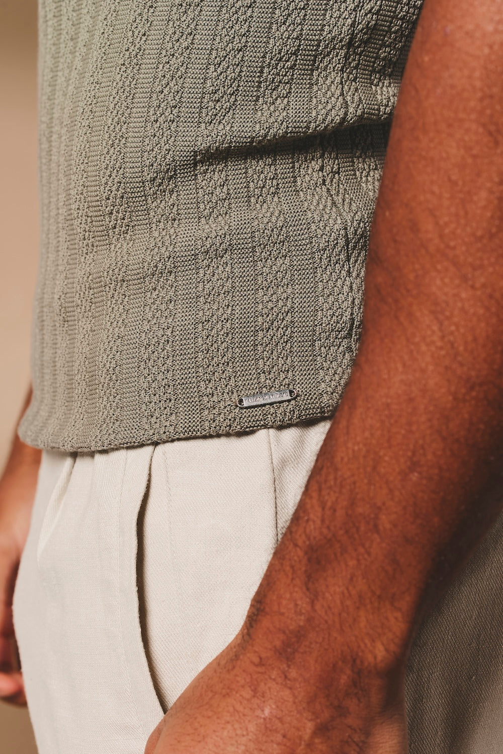 Vertical Stripe Knitted Open Collar Polo Shirt in Mole - TAILORED ATHLETE - USA