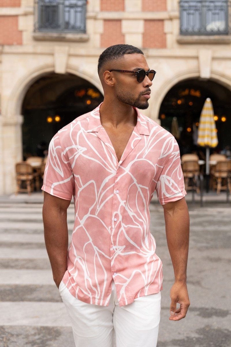 Printed Shirt in Pink Linear Fauna - TAILORED ATHLETE - USA