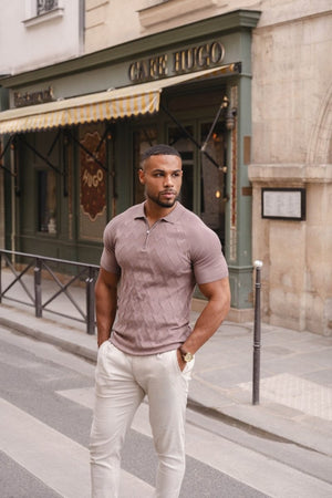 Diamond Jacquard Knitted Polo Shirt in Smoked Rose - TAILORED ATHLETE - USA
