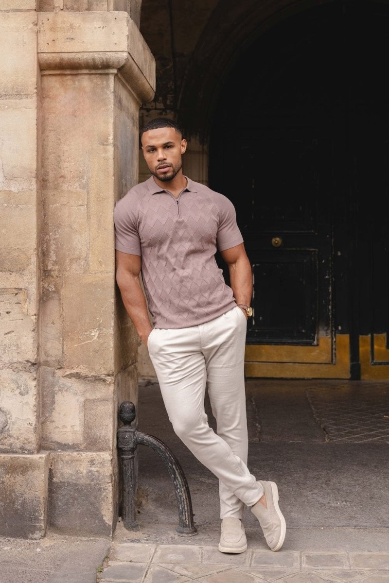 Diamond Jacquard Knitted Polo Shirt in Smoked Rose - TAILORED ATHLETE - USA