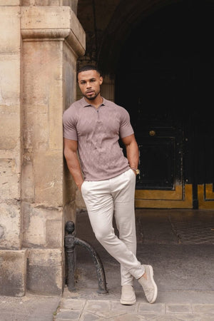 Diamond Jacquard Knitted Polo Shirt in Smoked Rose - TAILORED ATHLETE - USA