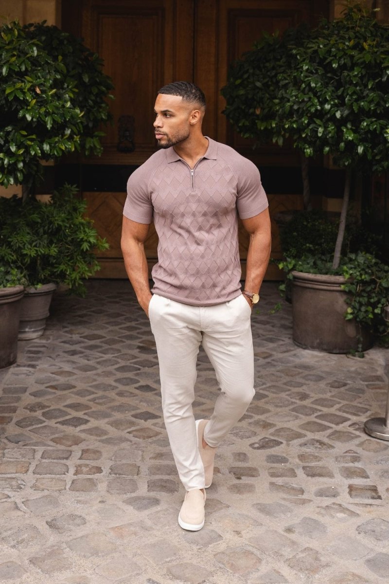 Stretch Linen Blend Single Pleated Trousers in Stone - TAILORED ATHLETE - USA