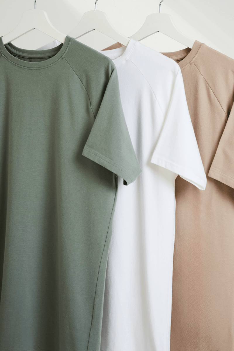 3 Pack Athletic Fit Crew Neck T-Shirt in Sage/ White/ Sand - TAILORED ATHLETE - USA