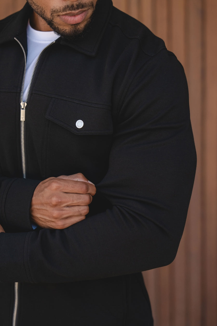 Interlock Zip Through Shacket in Black - TAILORED ATHLETE - USA