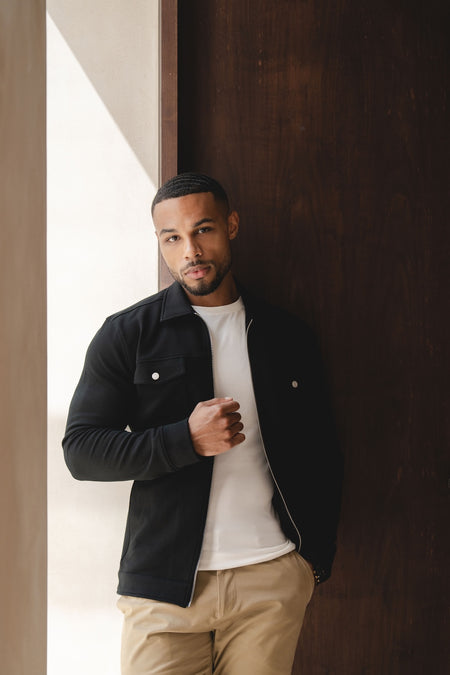Interlock Zip Through Shacket in Black - TAILORED ATHLETE - USA