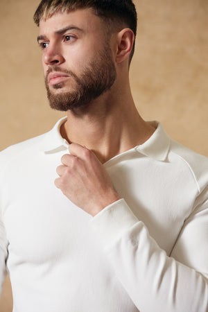Textured Open Collar Polo in White - TAILORED ATHLETE - USA