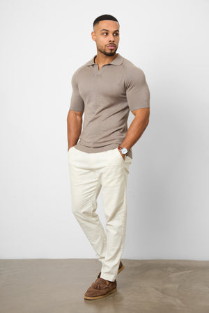 Textured Open Collar Knitted Polo Shirt in Mole - TAILORED ATHLETE - USA