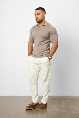 Textured Open Collar Knitted Polo Shirt in Mole - TAILORED ATHLETE - USA