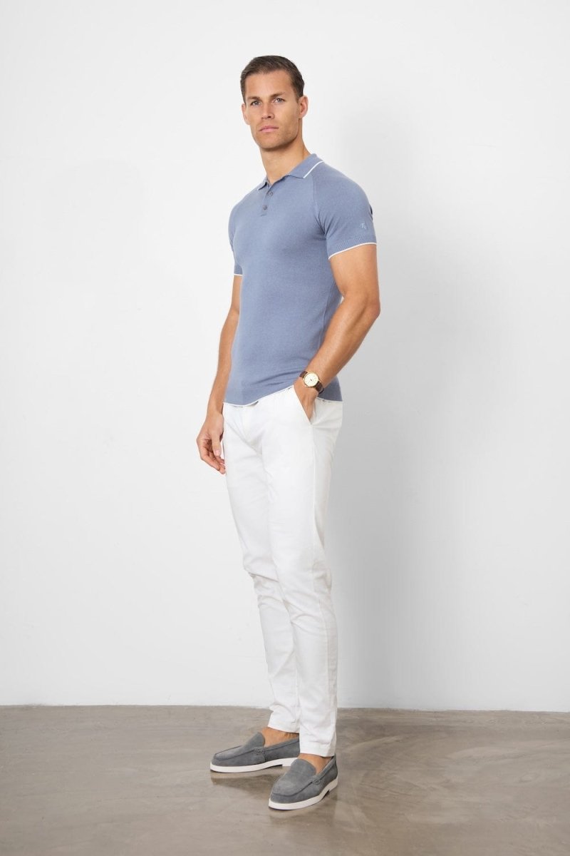 Tipped Knitted Polo Shirt in Airforce Blue - TAILORED ATHLETE - USA