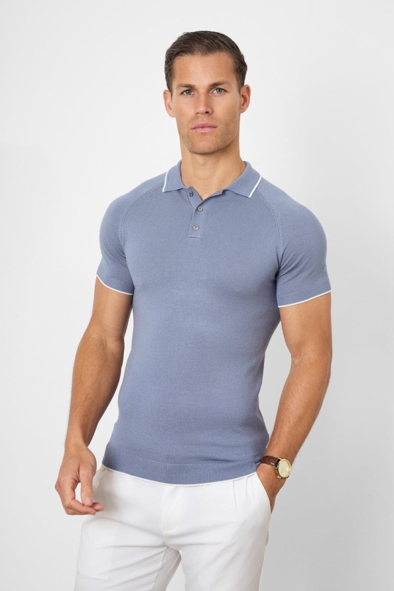 Tipped Knitted Polo Shirt in Airforce Blue - TAILORED ATHLETE - USA