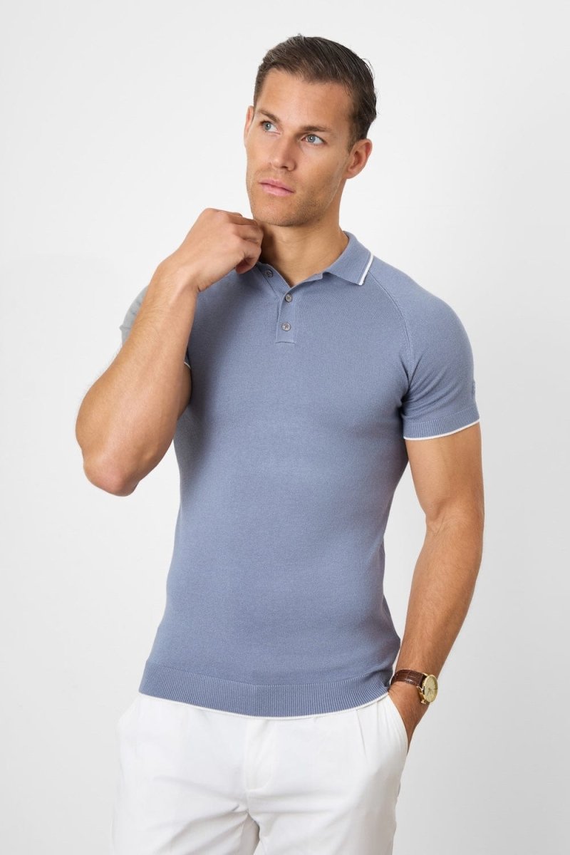 Tipped Knitted Polo Shirt in Airforce Blue - TAILORED ATHLETE - USA