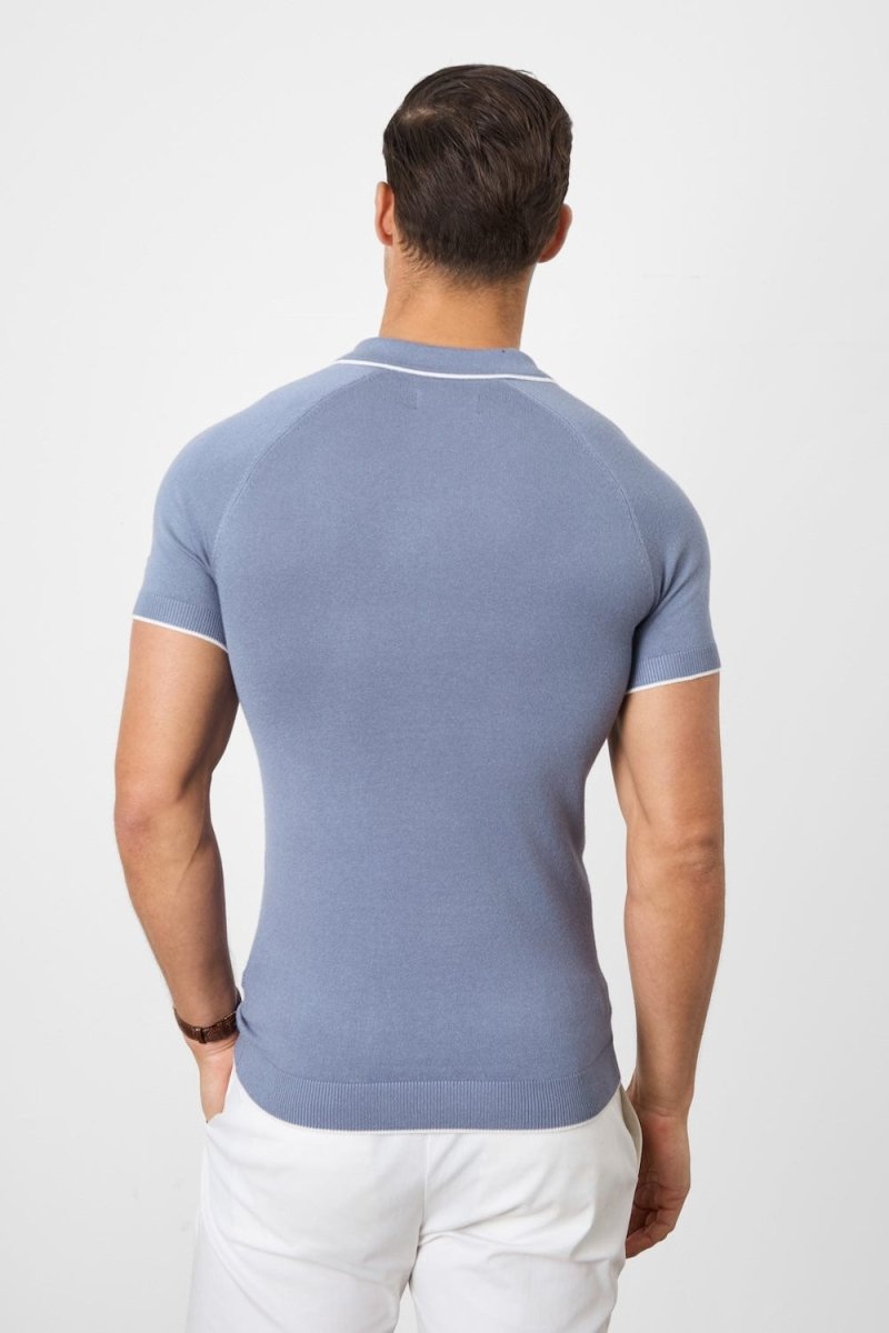 Tipped Knitted Polo Shirt in Airforce Blue - TAILORED ATHLETE - USA