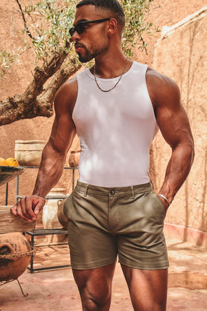 Athletic Fit Stretch Chino Shorts 5" in Soft Khaki