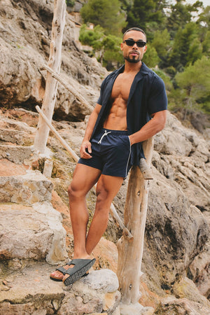 Quick Dry Piped Swim Shorts in Navy - TAILORED ATHLETE - USA