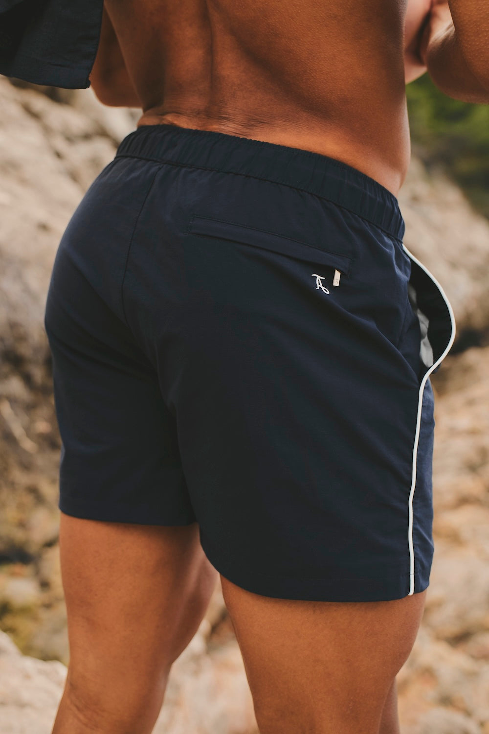 Quick Dry Piped Swim Shorts in Navy - TAILORED ATHLETE - USA