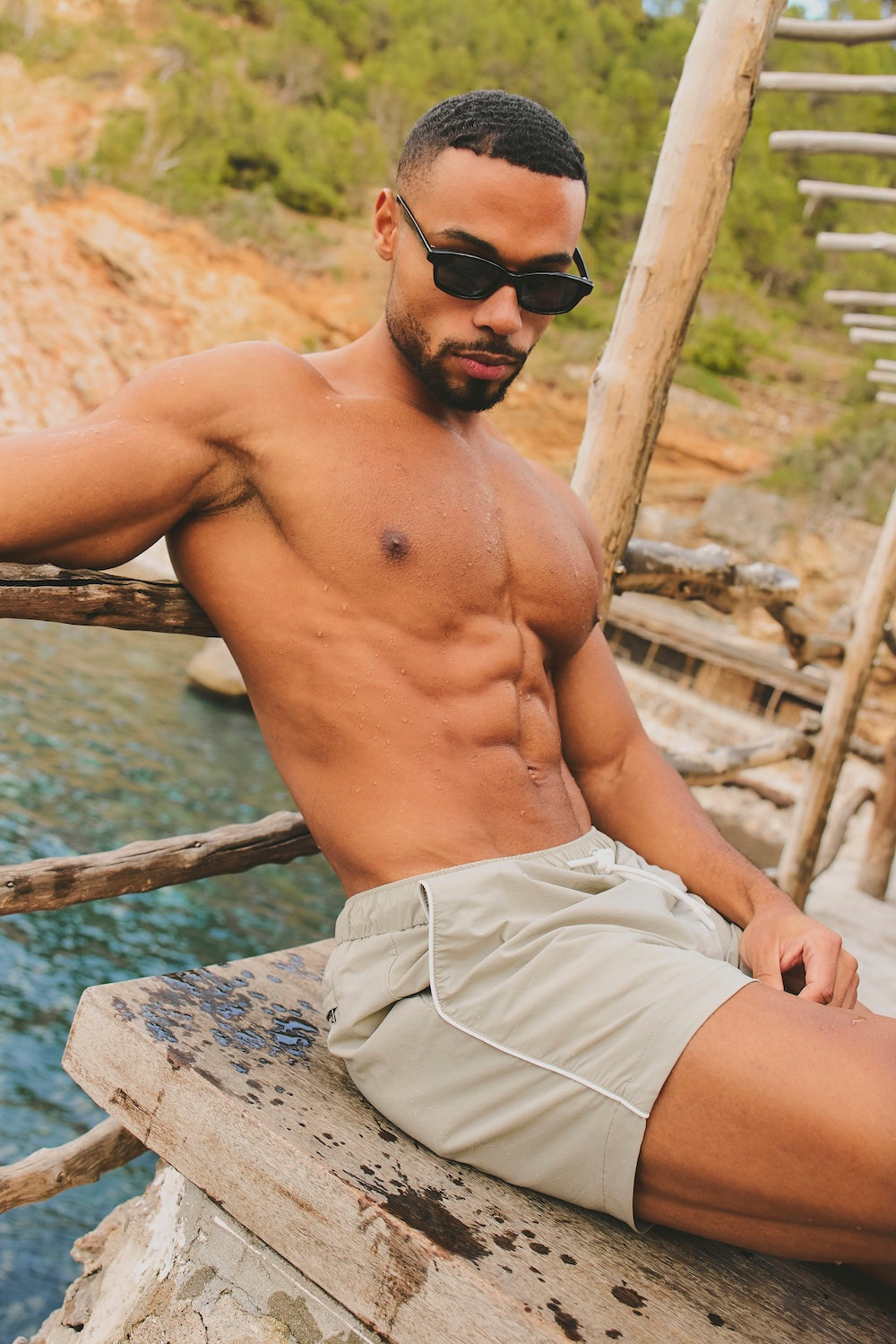 Quick Dry Piped Swim Shorts in Sage - TAILORED ATHLETE - USA
