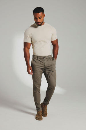 Athletic Fit Cotton Stretch Chino Pants in Khaki