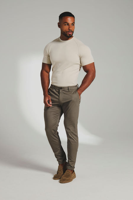 Athletic Fit Cotton Stretch Chino Pants in Khaki