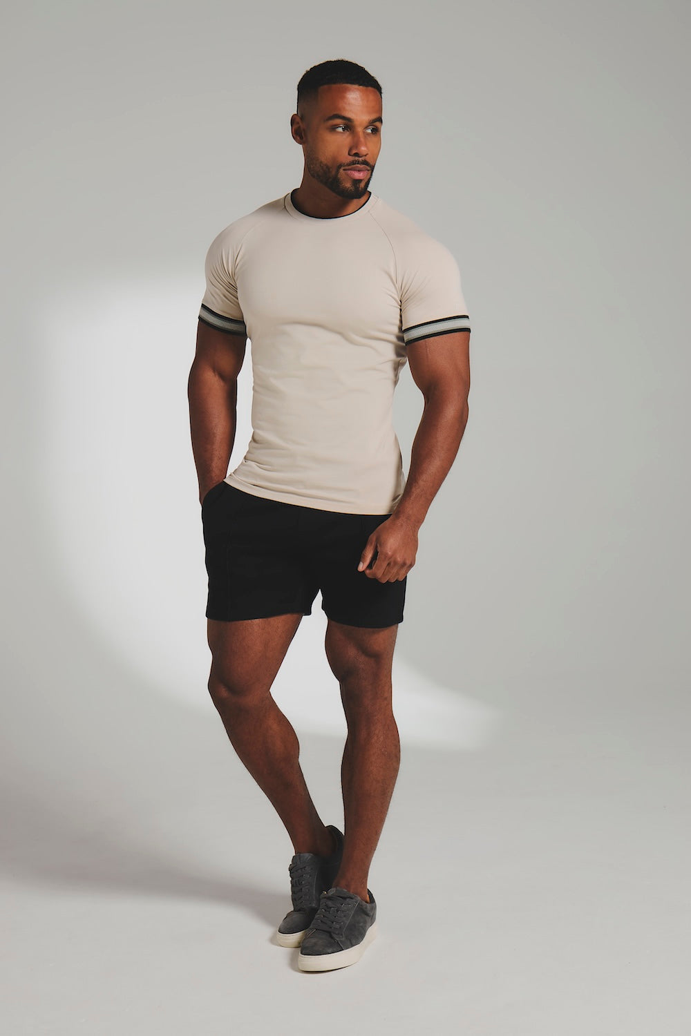 Tipped Fashion T-Shirt in Stone and Mushroom