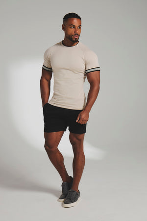 Tipped Fashion T-Shirt in Stone and Mushroom