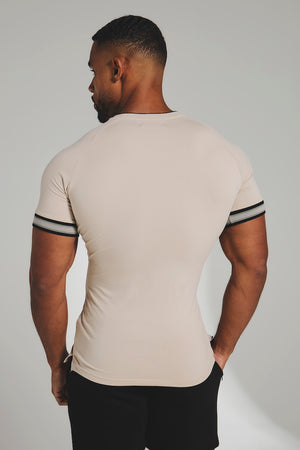 Tipped Fashion T-Shirt in Stone and Mushroom