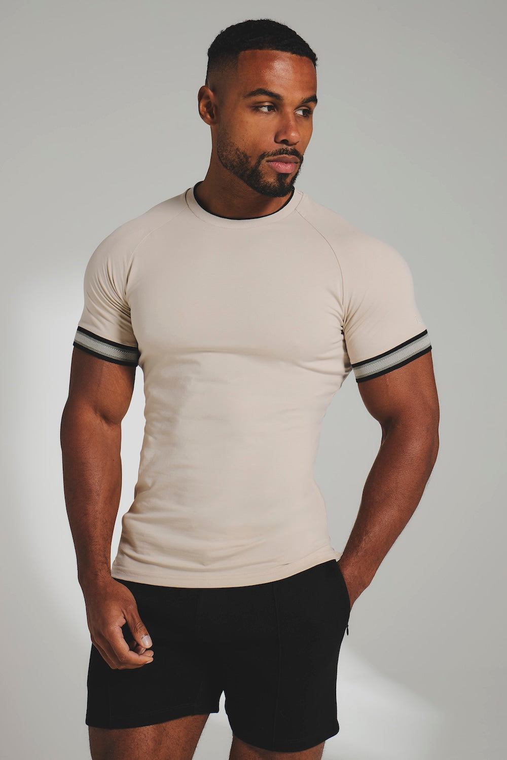 Tipped Fashion T-Shirt in Stone and Mushroom