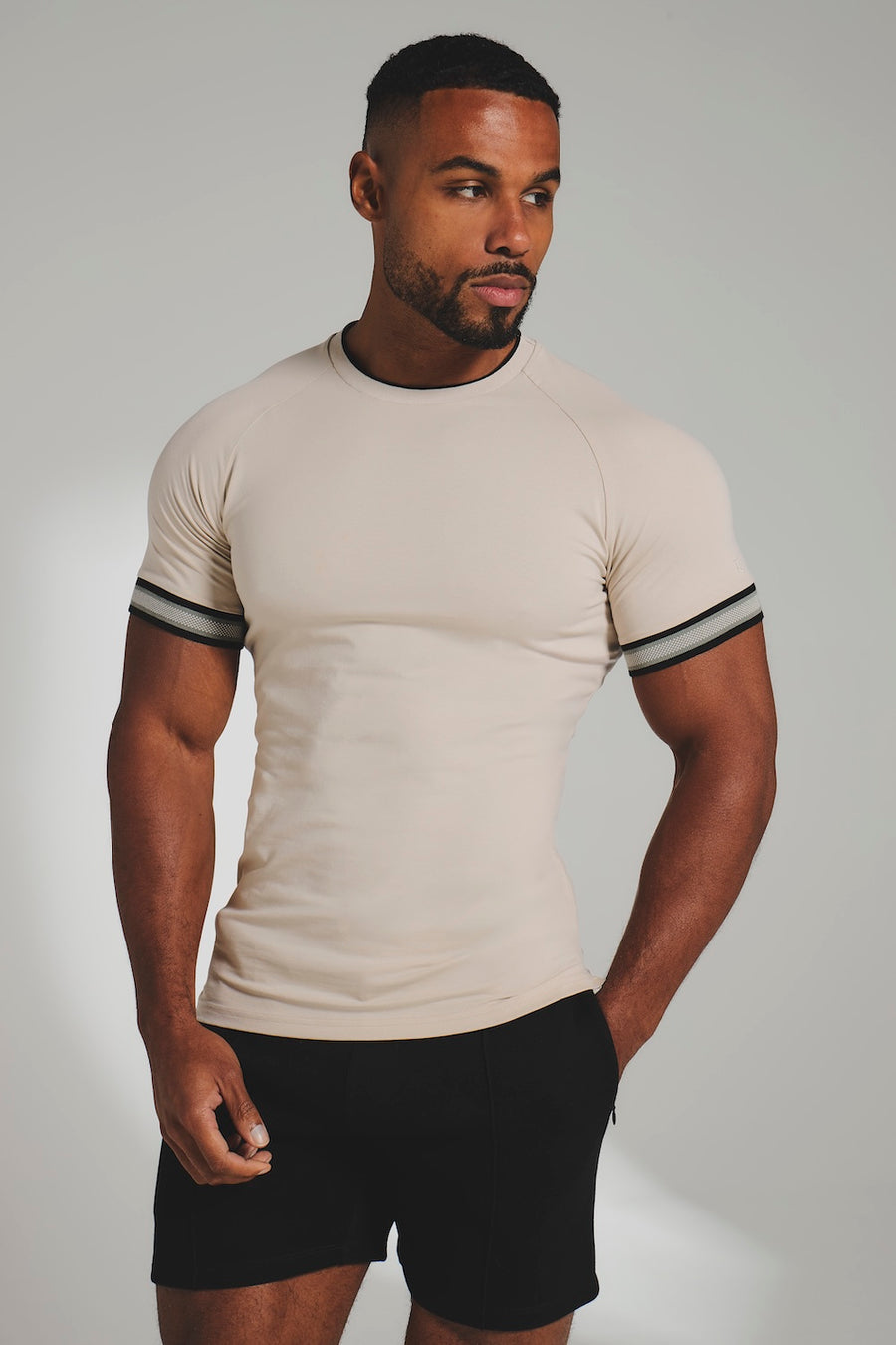 Tipped Fashion T-Shirt in Stone and Mushroom