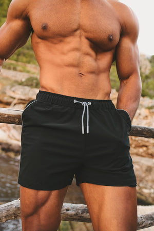 Quick Dry Piped Swim Shorts in Black and Graphite - TAILORED ATHLETE - USA