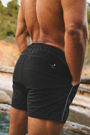 Quick Dry Piped Swim Shorts in Black and Graphite - TAILORED ATHLETE - USA