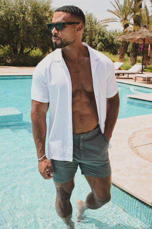Quick Dry Textured Hybrid Side Adjuster Swim Shorts in Smoky Grey