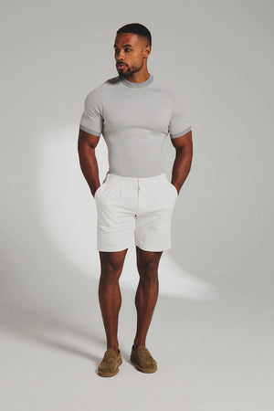 Smart Pleated Cotton Side Adjust Shorts in White