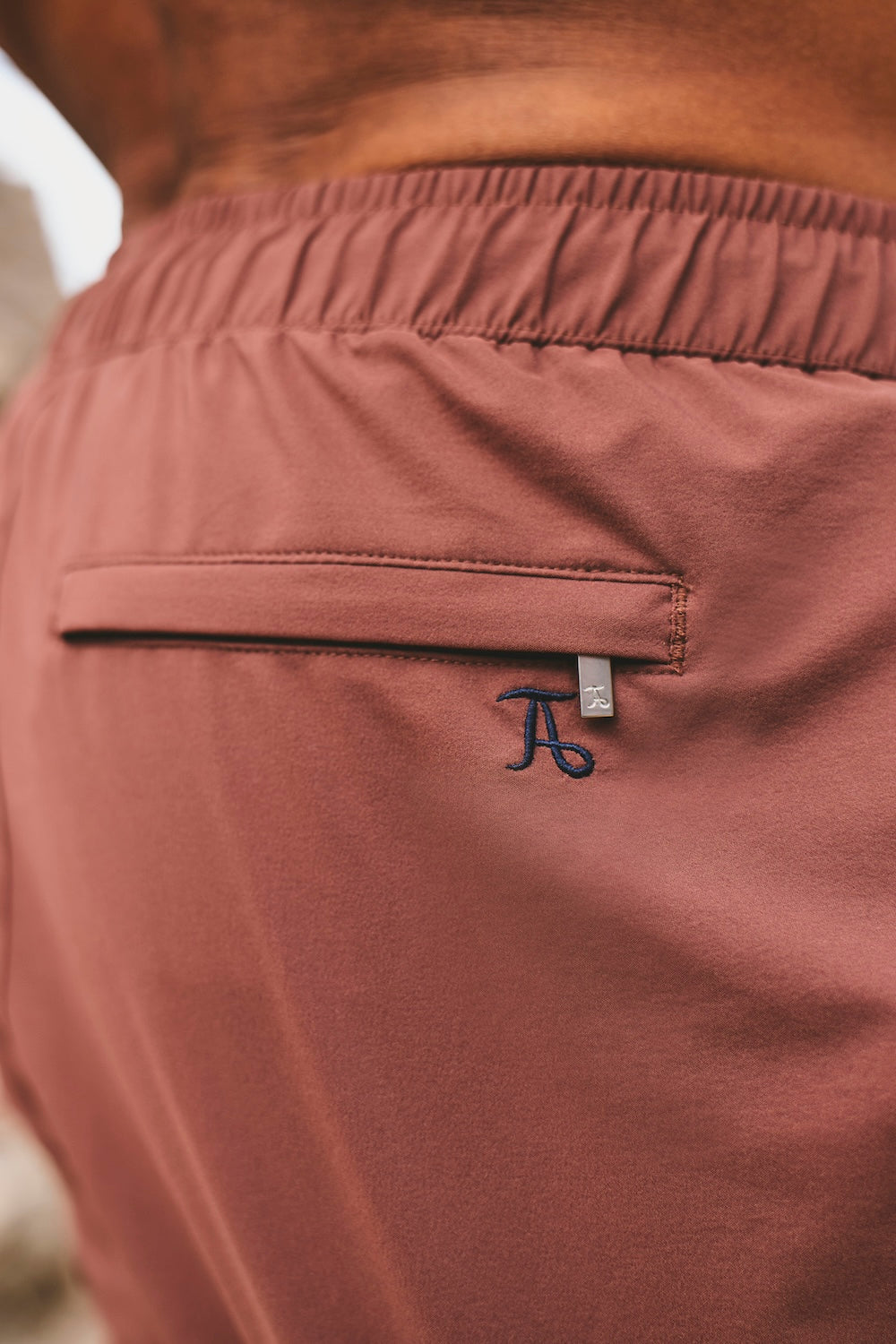Quick Dry Piped Swim Shorts in Terracotta and Navy - TAILORED ATHLETE - USA