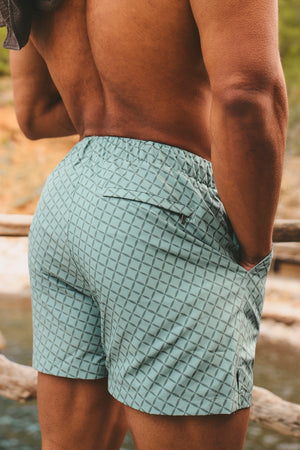 Quick Dry Printed Circle Geo Swim Short in Sage - TAILORED ATHLETE - USA