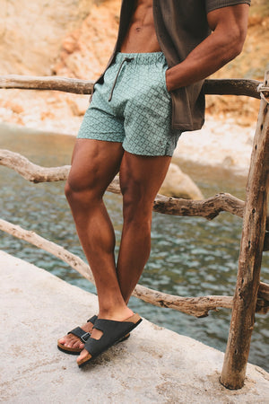Quick Dry Printed Circle Geo Swim Short in Sage - TAILORED ATHLETE - USA