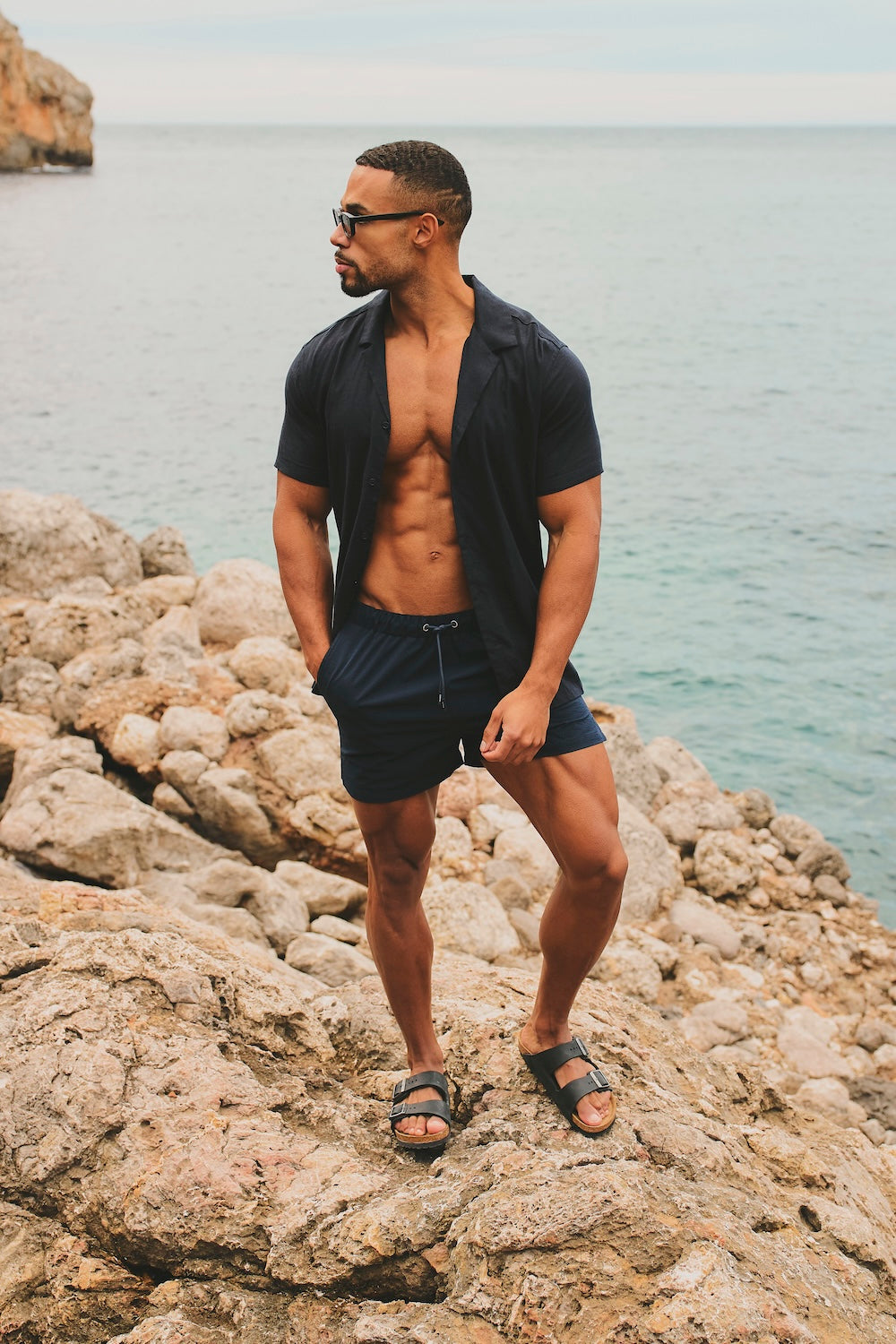Quick Dry Seersucker Stripe Swim Short in Navy - TAILORED ATHLETE - USA