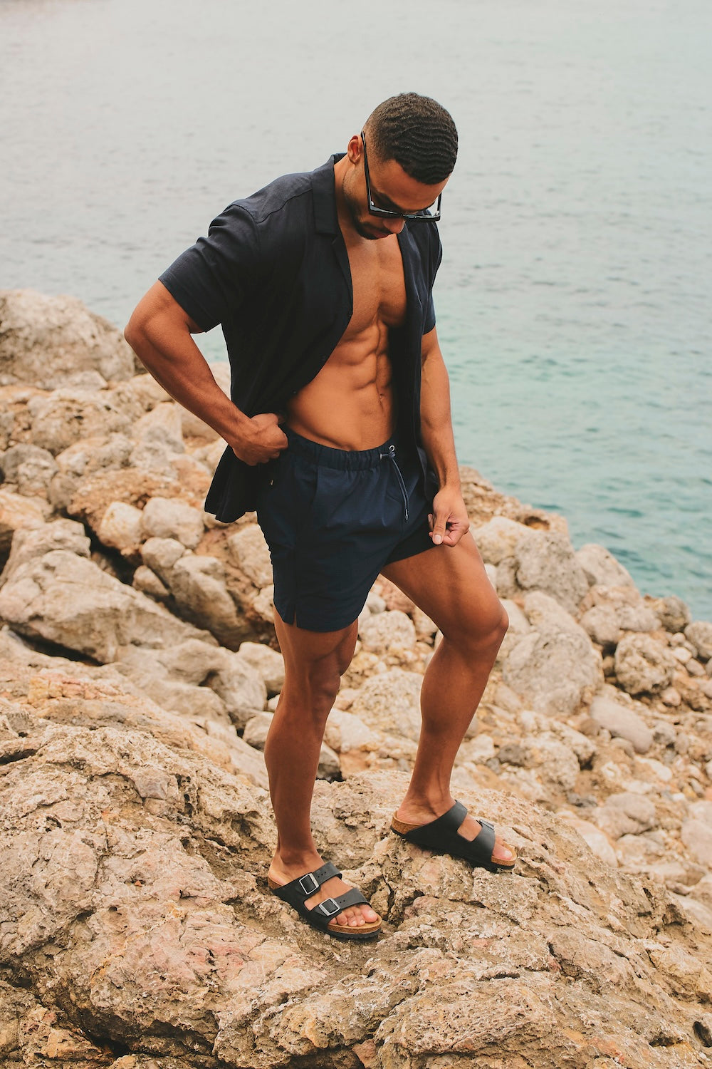 Quick Dry Seersucker Stripe Swim Short in Navy - TAILORED ATHLETE - USA