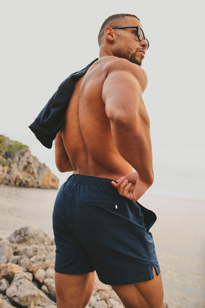 Quick Dry Seersucker Stripe Swim Short in Navy - TAILORED ATHLETE - USA