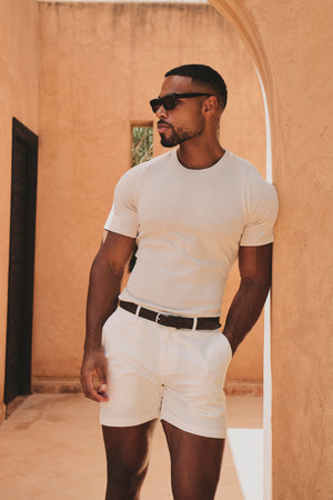 Athletic Fit Stretch Chino Shorts 5" in Chalk