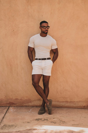 Athletic Fit Stretch Chino Shorts 5" in Chalk