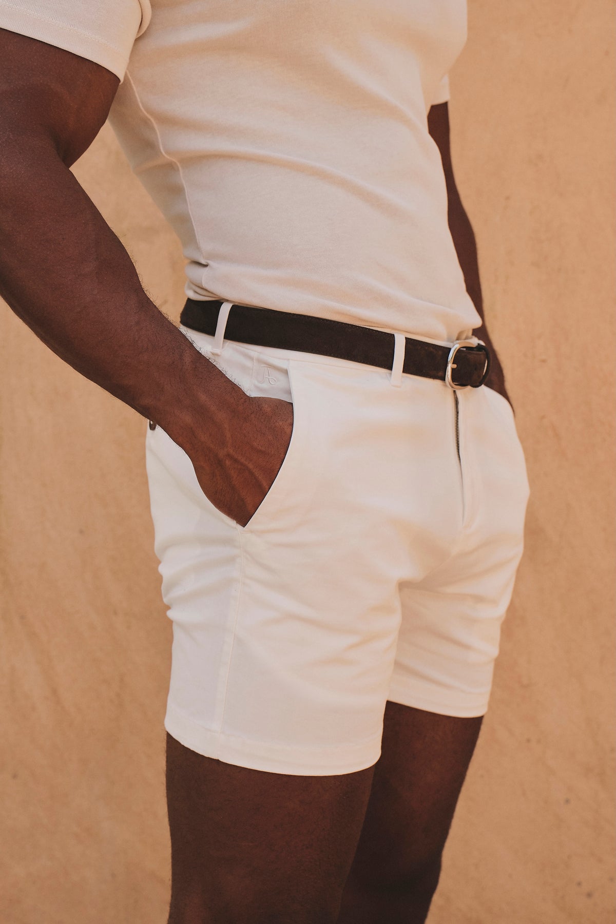 Athletic Fit Stretch Chino Shorts 5" in Chalk