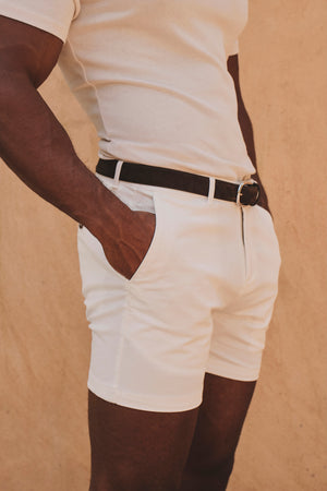Athletic Fit Stretch Chino Shorts 5" in Chalk
