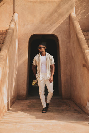 Smart Pleated Cotton Side Adjust Pants in White