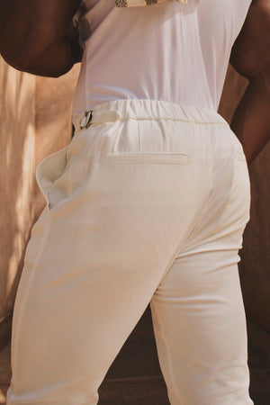 Smart Pleated Cotton Side Adjust Pants in White