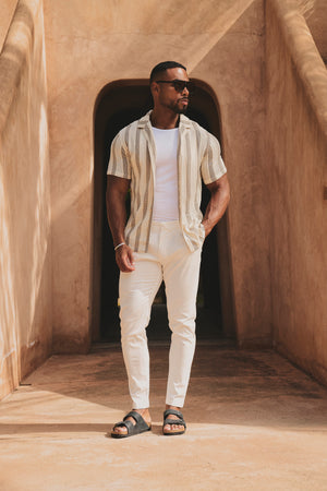 Smart Pleated Cotton Side Adjust Pants in White