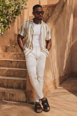 Smart Pleated Cotton Side Adjust Pants in White