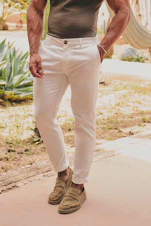 Athletic Fit Cotton Stretch Chino Pants in Chalk - TAILORED ATHLETE - USA