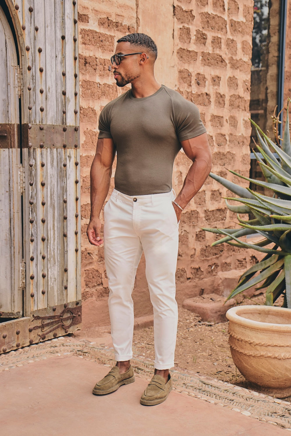 Athletic Fit Cotton Stretch Chino Pants in Chalk - TAILORED ATHLETE - USA